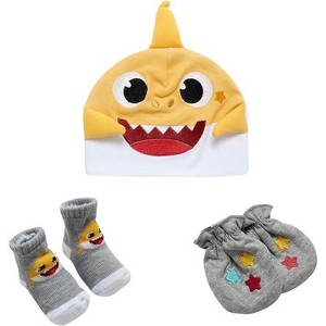 Baby Shark Newborn Baby Boys’ Hat, Socks, and Mitten Take Me Home Layette Gift Set - 1 of 4