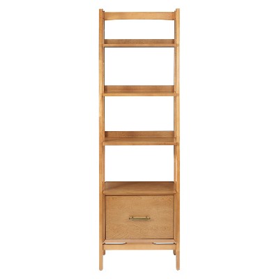 Mid-Century Modern Acorn Brown Wood Ladder Bookcase