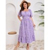 Plus Size Summer Dress for Women Square Neck Casual Boho A Line Maxi Dress - 3 of 4
