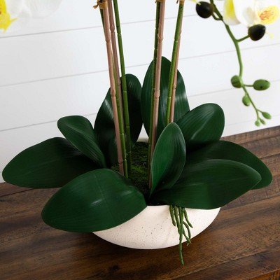 23" White and Yellow Artificial Orchid Arrangement in Ceramic Planter
