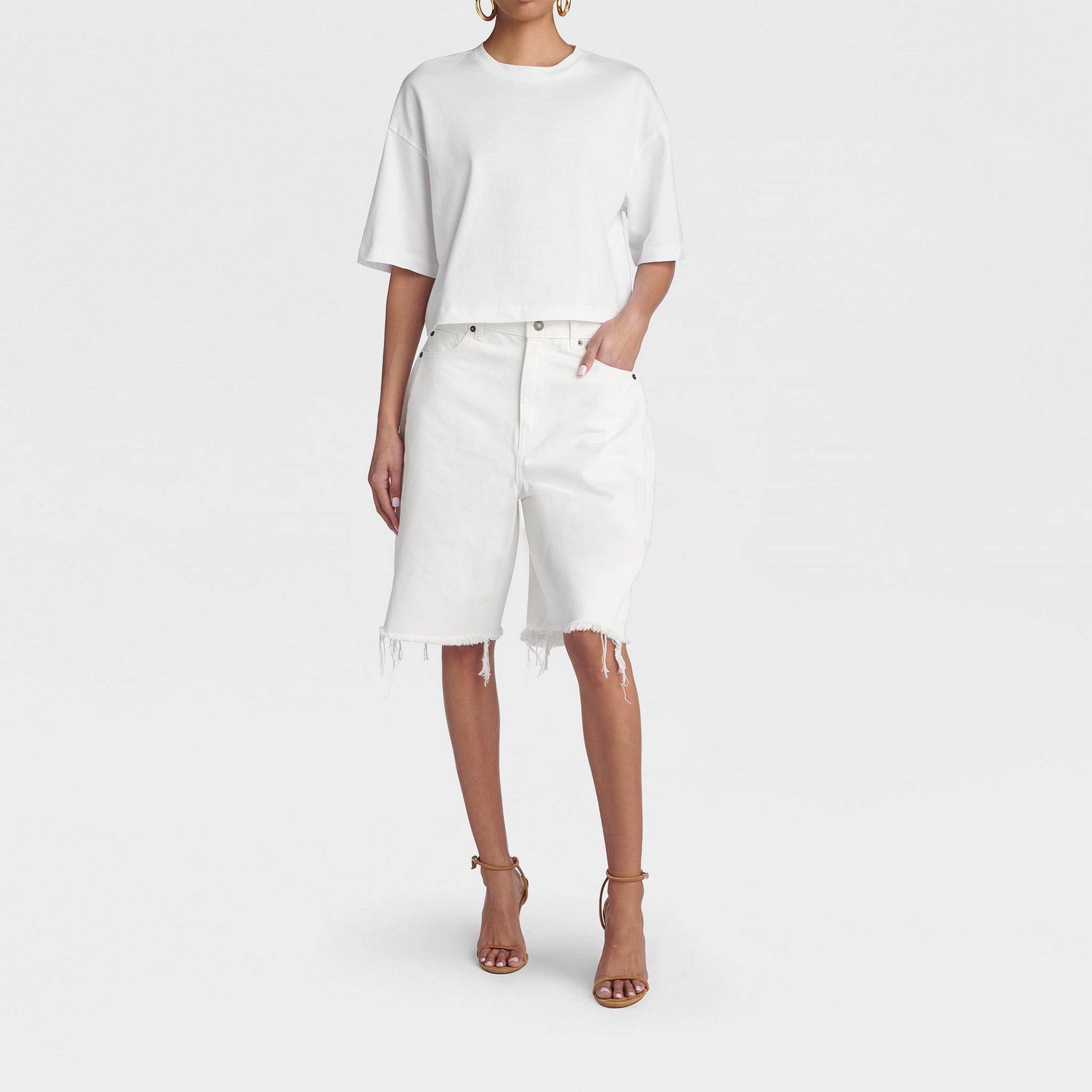 KBB by KAHLANA Women's Low-Rise Wide Leg 'The Rachel Shorts' - White Wash Denim