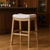 HomeRoots 31" Bone and Natural Faux Leather and Solid Wood Backless Bar Height Bar Chair - 2 of 4