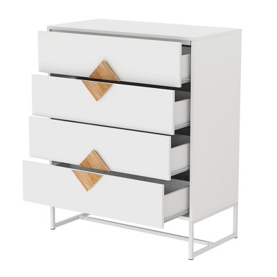 GlasFlength Decorative Storage Cabinets, Multi-purpose Decorative Storage Cabinets with Four Drawers, for Living Room, Entryway, Kitchen, White,