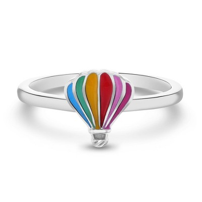 Girls' Rainbow Enamel Hot Air Balloon Sterling Silver Ring - In Season Jewelry