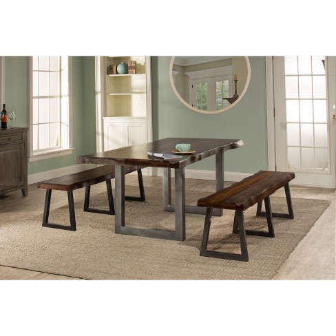 3pc Emerson Rectangle Dining Set With Two Benches Gray Hillsdale