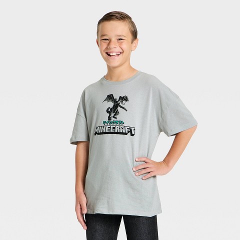 Minecraft Boys' Minecraft Endor Dragon Graphic T-Shirt - Silver M