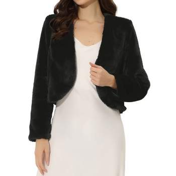 Allegra K Women's Long Sleeve Open Front Cropped Winter Faux Fur Jackets