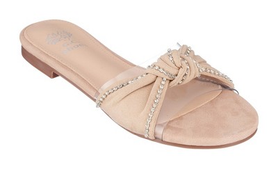 GC Shoes Rihanna Knotted Embellished Lucite Slide Flat Sandals