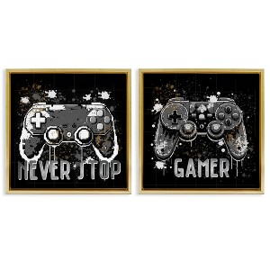 Stupell Industries Never Stop Modern Gamer 2pc Floating Frame Art Set - 1 of 4