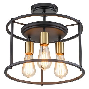 C Cattleya 3-Light Black and Gold Drum Cage Semi Flush Mount Light - 1 of 4