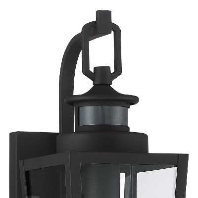 Black Steel and Glass Motion Sensor Outdoor Wall Lights Set