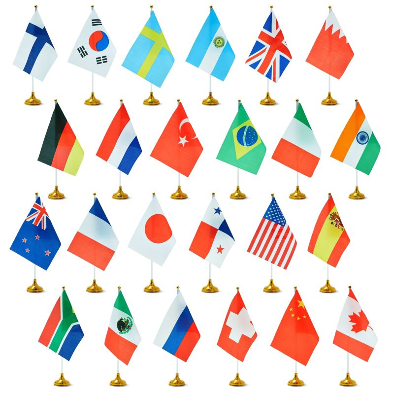Juvale Set of 24 Small International Country Flags of the World on Stands for Desk, Mini Flags for Office and School Classroom Decor, 8x6 in, 1 of 9
