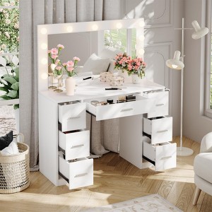 Vanity Desk with Mirror, LED Lights and Power Outlet Makeup Vanity Table with 7 Drawers Dressing Table - 1 of 4