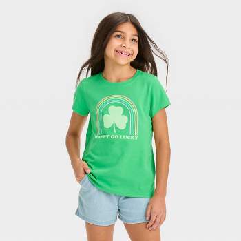 Girls' St. Patrick's Day Short Sleeve 'Happy Go Lucky' Graphic T-Shirt - Cat & Jack™ Green