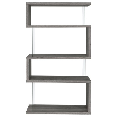 Zigzag Contemporary 63" Gray Wood Bookcase with Glass Panels