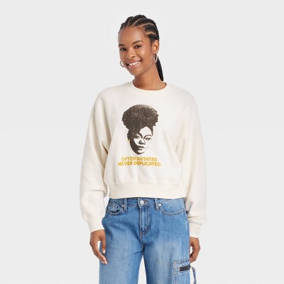 Black History Month Women's Legendary Rootz Never Duplicated Cropped Pullover Sweater - Ivory