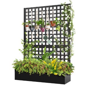 TOAOTBNBO Metal Raised Garden Bed with Square-Hole Trellis, Outdoor Planter Box for Climbing Plants, Galvanized Garden Box with Drainage Holes - 1 of 4