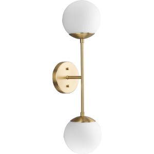 Progress Lighting Haas 2-Light Wall Bracket, Brushed Bronze, Opal Glass. Modern design, chic statement for mid-century modern, contemporary settings. - 1 of 3