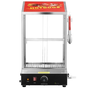 VEVOR Hot Dog Steamer, 39QT, 2-Tier Hot Dog Hut Steamer, 86℉~185℉ Temperature Control, Electric Bun Warmer with Tempered Glass Slide Doors - 1 of 4