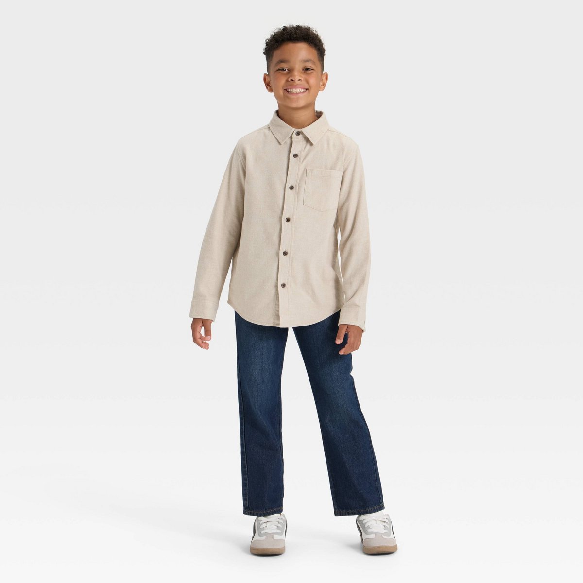 Детские Cat & Jack Boys' Long Sleeve Button-Down Flannel Shirt - Cat & Jack™ Tan M — фото 3
