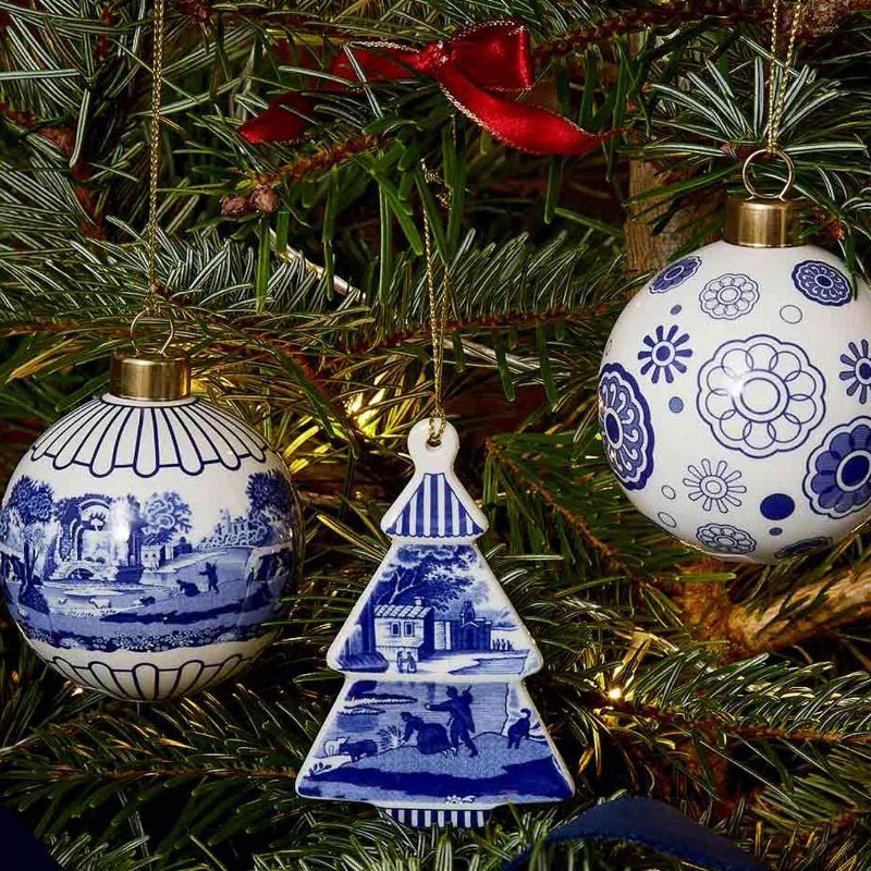 Spode Blue Italian Bauble, Hanging Ornaments for Christmas Décor, Made of Porcelain, Blue and White Holiday Decoration, Measures 2.6-Inch, 2 of 6