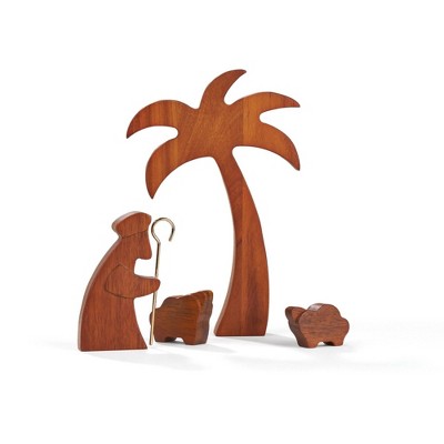 Nambe Wood Shepherd with Lambs - 4-Piece Nativity Set