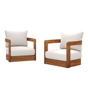 TiramisuBest Wood Outdoor Club Chair with Curved Tub Design & Water-Resistant Cushions,All-Weather for Patio or Garden,Teak/Beige - 1 of 4