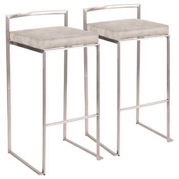 Set of 2 30" Fuji Contemporary Stackable Barstools Stainless Steel - Lumisource