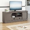 67" TV Stand for TVs up to 70" with Built-In Sliding Doors Storage Cabinet Oak Brown - Festivo: Child-Friendly Edge, Adjustable Shelves - 2 of 4