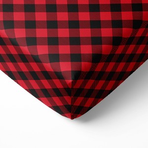 Bacati - Lumberjack Red Black Checks Plaids Printed 100 percent Cotton Universal Baby US Standard Crib or Toddler Bed Fitted Sheet - 1 of 4