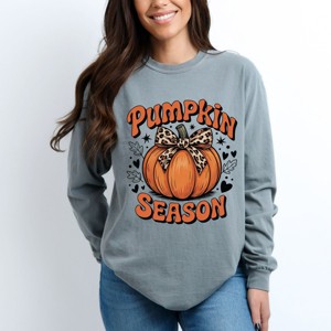 Simply Sage Market Coquette Pumpkin Season Leopard Garment Dyed Long Sleeve - 1 of 4