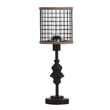20" Metal Table Lamp with Caged Shade Black/Natural - StyleCraft