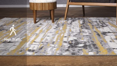 Yellow and Gray Abstract 8' x 10' Synthetic Area Rug
