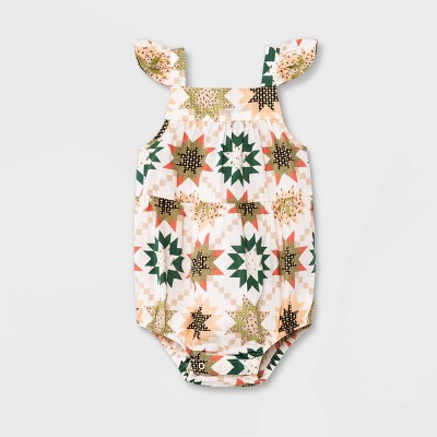 Baby Girls' Floral Quilt Romper - Cat & Jack™ Cream 3-6M
