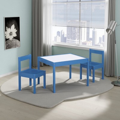 FURNIinspire Kids Table Sets 3 Piece Kids Table And Chairs,Table And Chairs For Kids, Living Room, Dining Room, Nursery, Blue, 25"*19"*18"