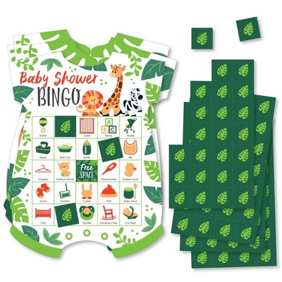Big Dot of Happiness Jungle Party Animals - Picture Bingo Cards and Markers - Safari Zoo Animal Baby Shower Shaped Bingo Game - Set of 18