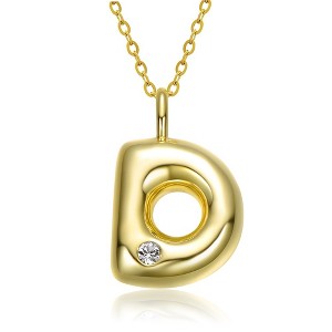 Kids' 14K gold plated necklace with white swarovski crystal initial pendant in bubble letter design - 1 of 3