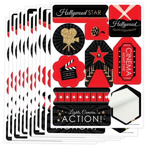 100 Sheets Star Stickers Decor Movie Star Red Carpet Stickers  with Black Marker Movie Theme Party Decorations Set Walk Star Stickers  Boulevard Star for Red Carpet Party Movie Night Decorations 