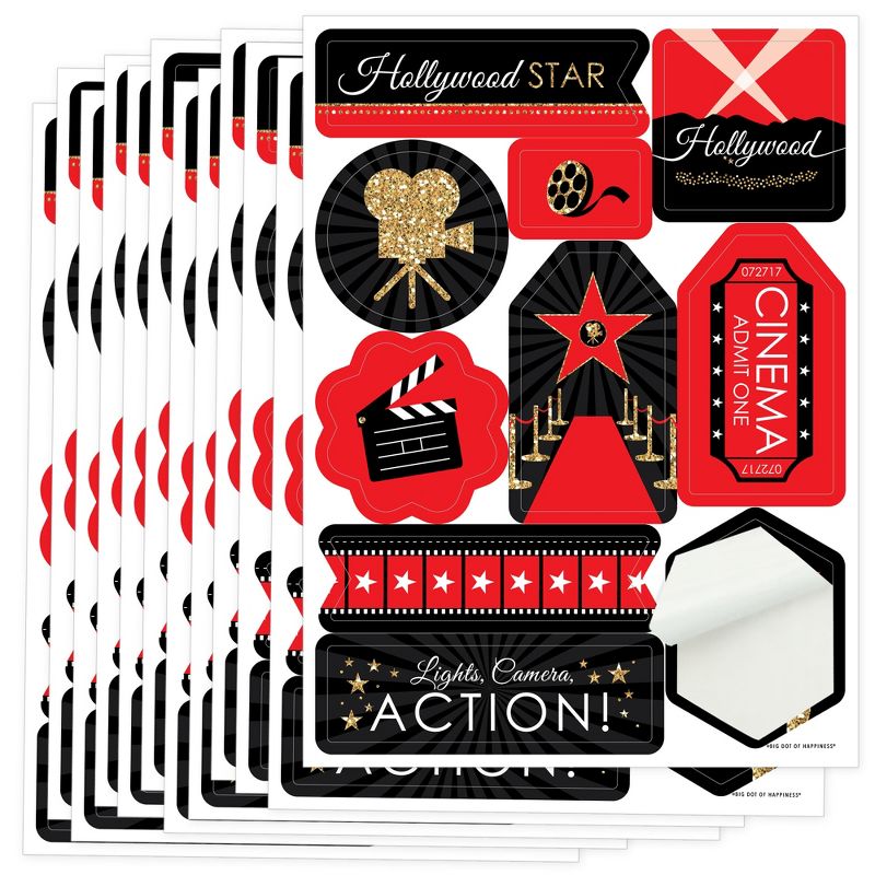 Big Dot of Happiness Red Carpet Hollywood - Movie Night Party Favor Sticker Set - 12 Sheets - 120 Stickers, 1 of 7