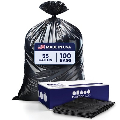 Plasticplace 55 Gallon Rubbermaid Compatible Trash Bags, Black (100 Count)