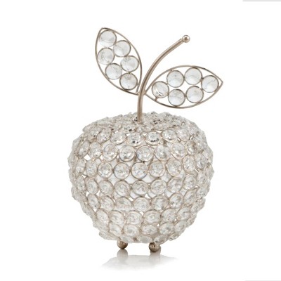 HomeRoots 8" Silver and Faux Crystal Decorative Apple Tabletop Sculpture