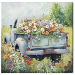 Art Remedy Vintage Trucks and Flowers Chic Farmhouse Wall Art Unframed - 1 of 4