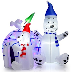 Tangkula 6FT Long Christmas Inflatable Polar Bears & Igloo Big Blow Up Polar Bear Family Decoration w/ Colorful Bright LED Lights Stakes & Ropes - 1 of 4