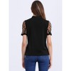 INSPIRE CHIC Women's Bow Tie V Neck Stand Collar Short Mesh Sleeve Blouse - 4 of 4