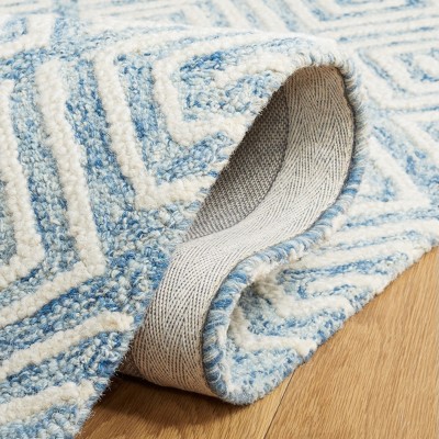 Light Blue and Ivory Geometric Wool Hand-Tufted Area Rug