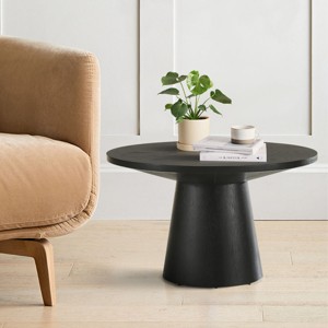 Dwen Small Console Tables, 35'' Width with Grain Paper Round Top Pedestal Console Table Behind Couch-Maison Boucle - 1 of 4