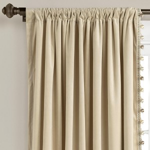 Luxury Vintage Velvet With Silky Pompom Trim Window Curtain Panel Taupe Single 52X84 - 1 of 4