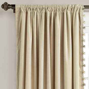 Luxury Vintage Velvet With Silky Pompom Trim Window Curtain Panel Taupe Single 52X84