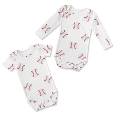 Image of Sweet Jojo Designs Boy Baby Onesies - Set 6-12M Baseball Patch Red and White 2pc