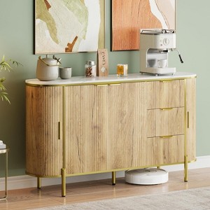 Large Sideboard Buffet Cabinet, Modern Fluted Oval Console with Drawers, Adjustable Shelf, Multi-Purpose Storage Solution - 1 of 4